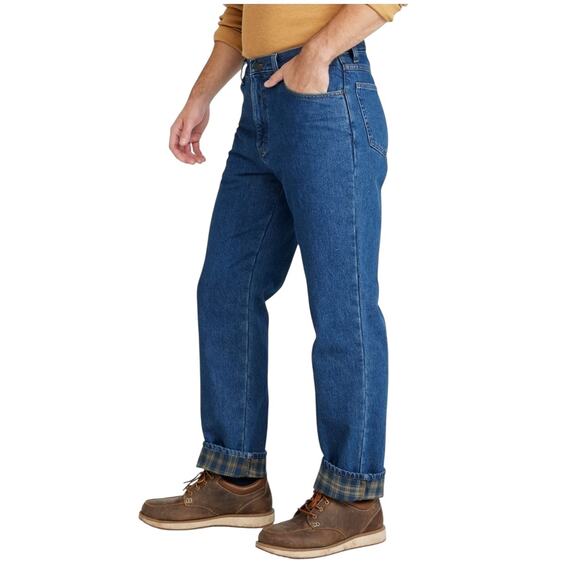 L.L. Bean Double L Plaid Flannel Lined Jeans Natural Fit Medium Wash Blue 35x30 - Picture 4 of 16